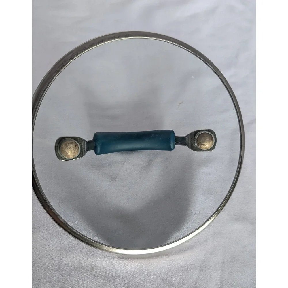 Universal 6.25 Inch Tempered Glass Replacement Pot Lid Teal Blue Silicone Handle